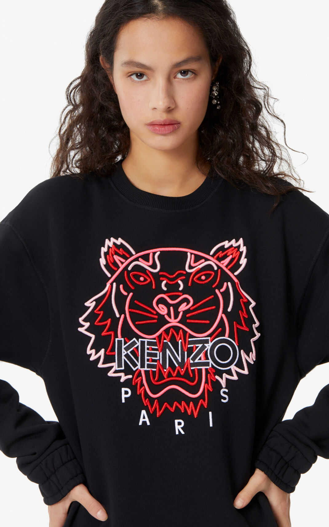 Kenzo Neon Tiger Sweatshirt Bayan Siyah | 2704-IWBFV